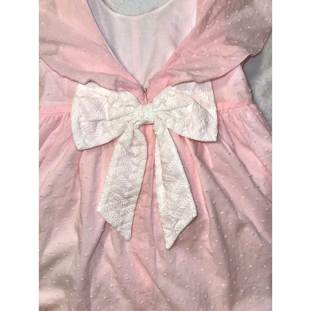 Mabel + Honey‎ Pink Swiss Dot Flutter Sleeve White Bow Back  Dress Girls Size 5